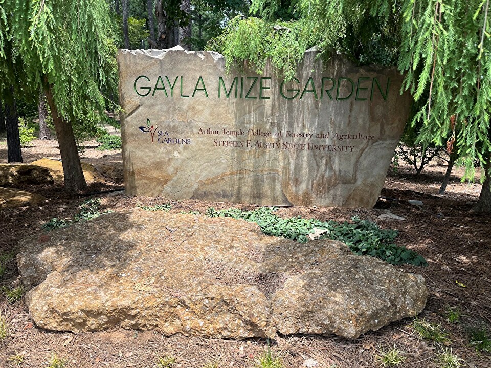 Photo of the Gayla Mize Garden sign.