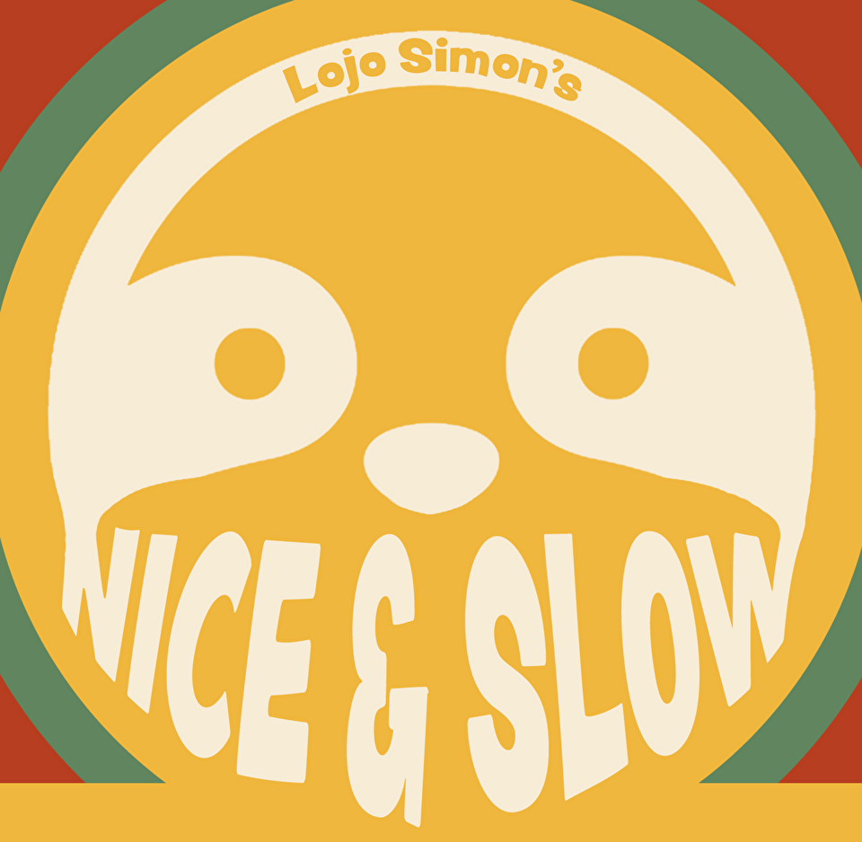 Illustration of a smiling face with title “Nice & Slow” and playwright’s name