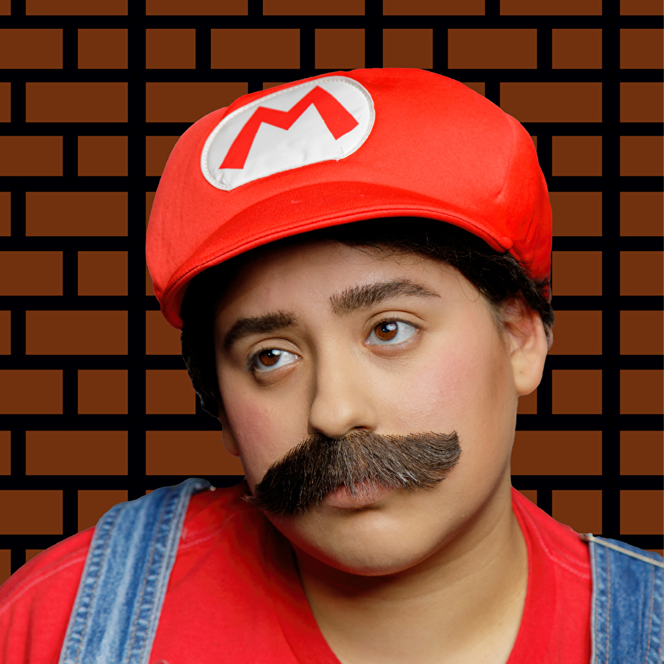 Student dressed as Mario from the Nintendo game series