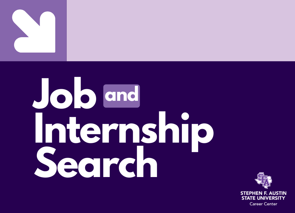 purple background with white letters saying Job & Internship Search