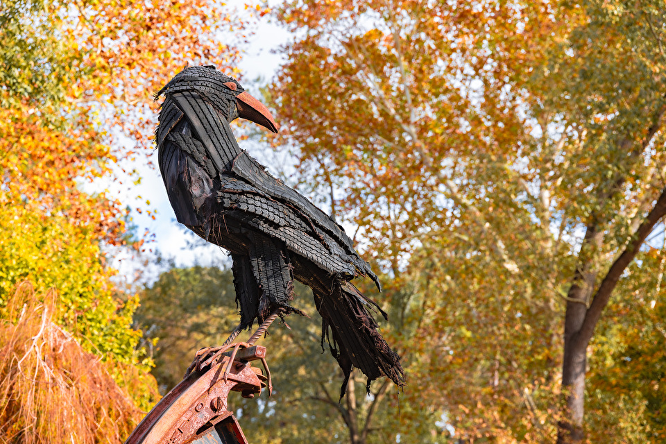 A bird sculpture in the SFA gardens