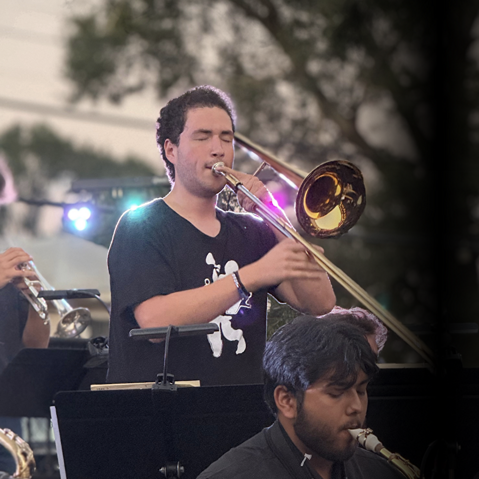 Photo of trombone player playing