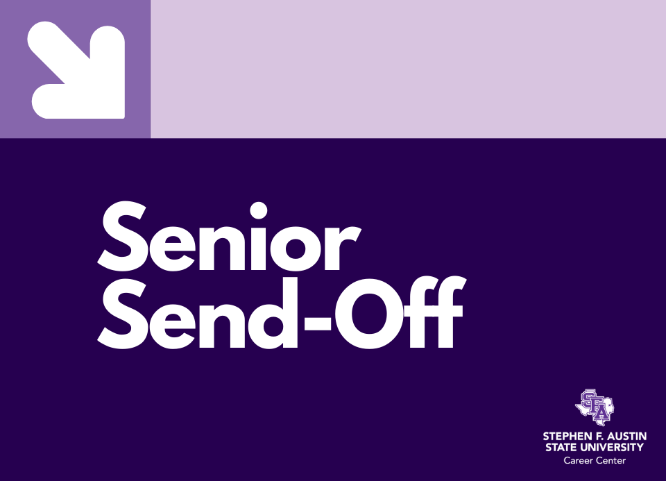 Purple background with white letters that says Senior Send-Off.