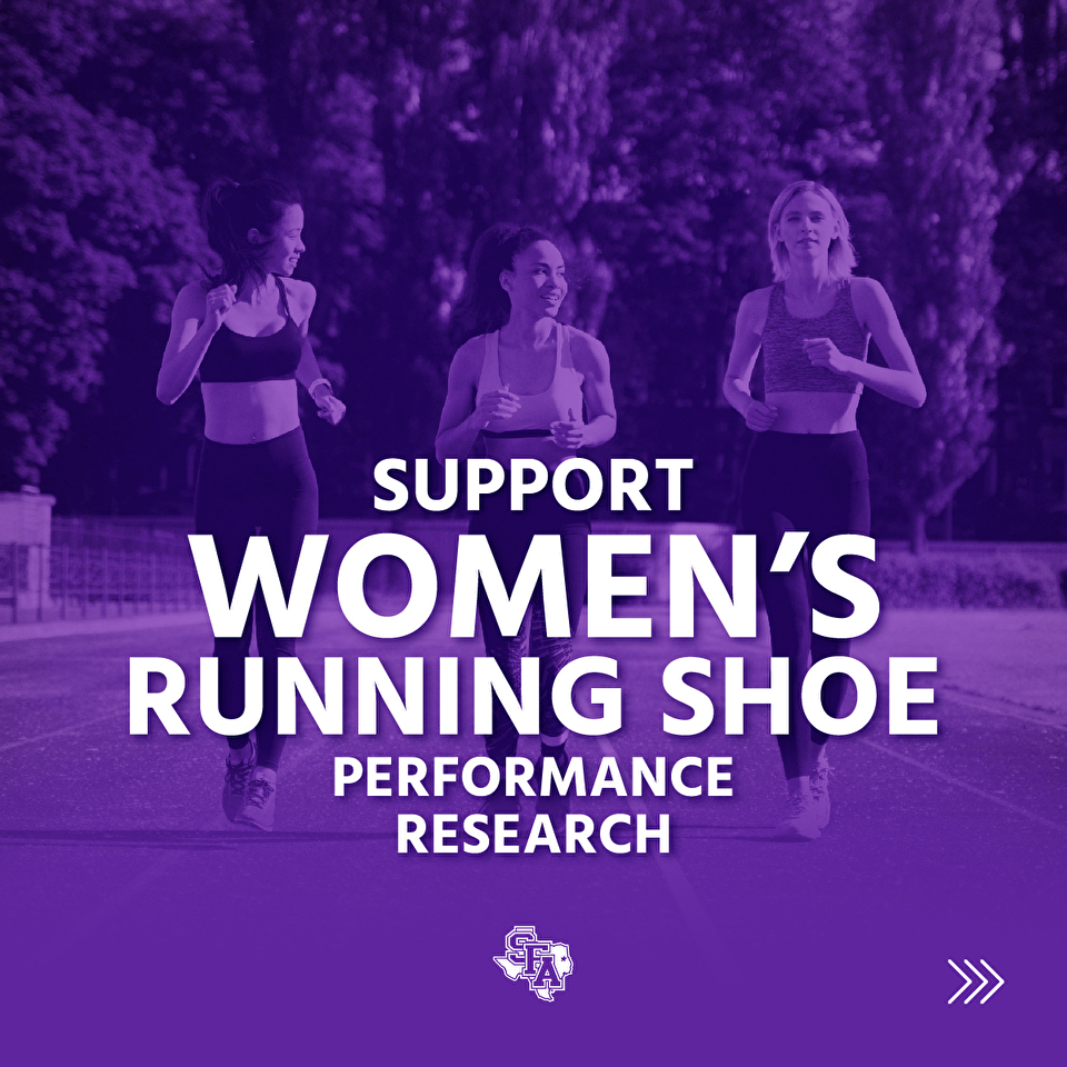 Three SFA women running, with text overlay ‘Support Women's Running Shoe Performance Research’