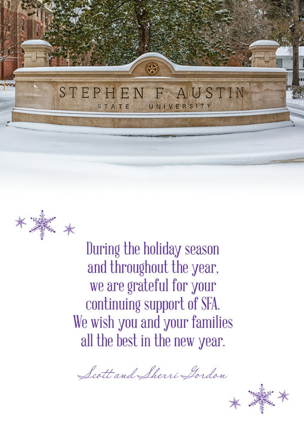 During the holiday and throughout the year, we're grateful for your continuing support of SFA. We wish you and your families all the best in the new year. -Scott and Sherri Gordon